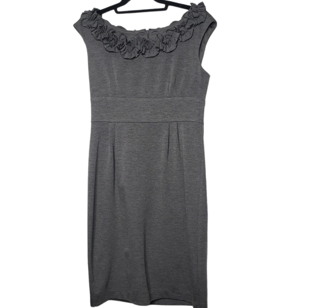 London Times Sheath Dress with Ruffle Neckline